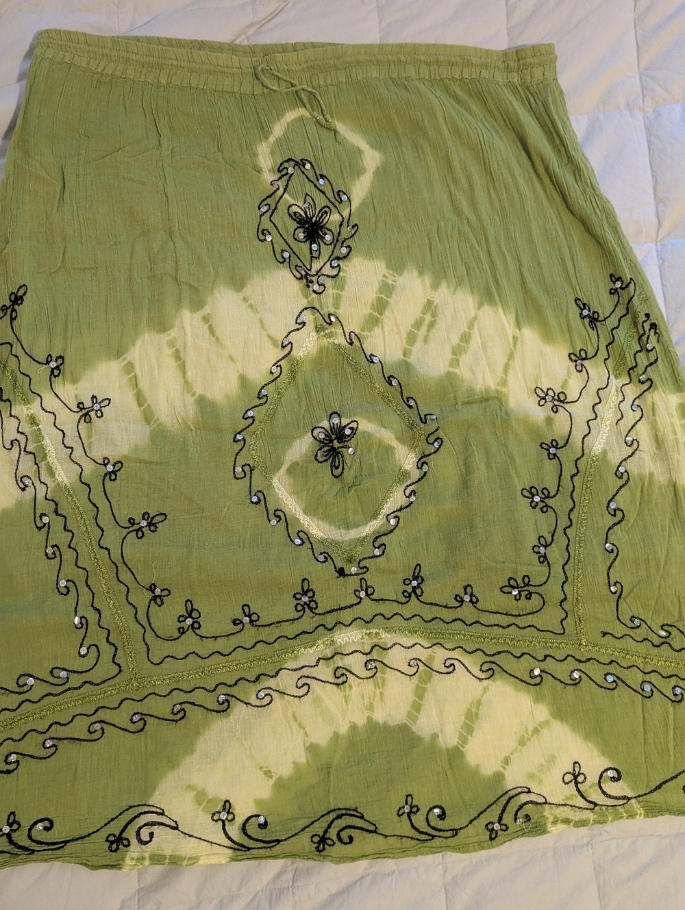 Bohemian Green Tie-Dye Embroidered Maxi Skirt - Picture 5 of 5